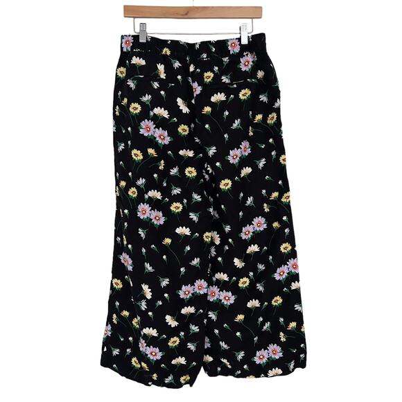 Loft Black Floral Linen Blend Wide Leg Pants Sz M - Picture 4 of 6